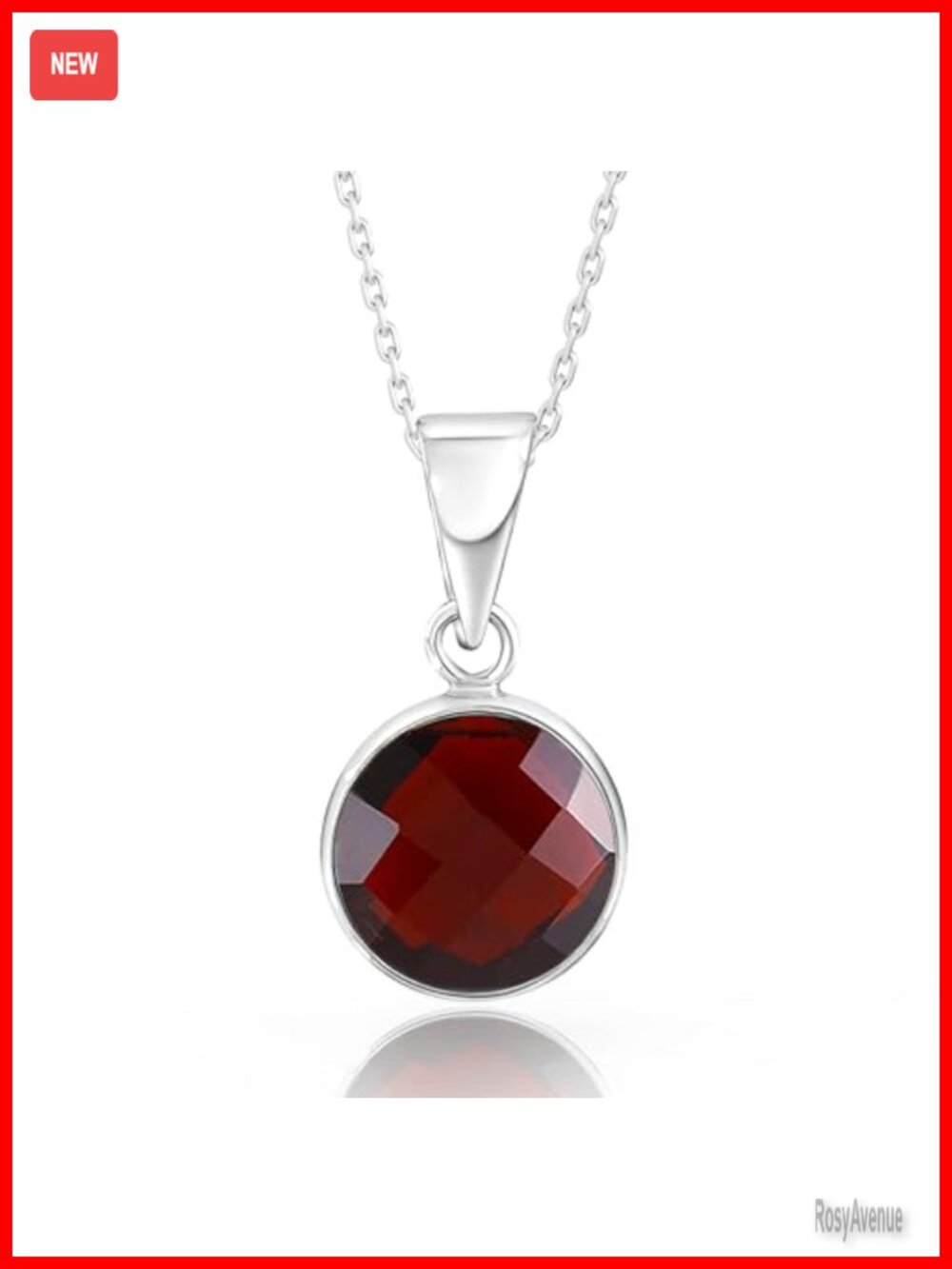 14K Solid White Gold Garnet Pendant Necklace Women January Birthstone